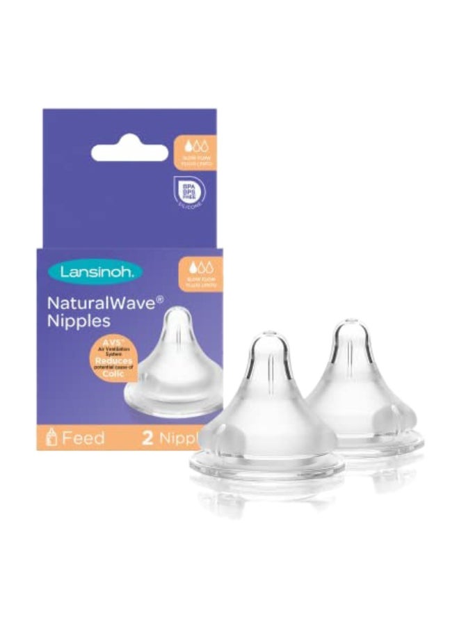 Naturalwave Baby Bottle Nipples, Slow Flow, Size 2S, Anti-Colic, 2 Count