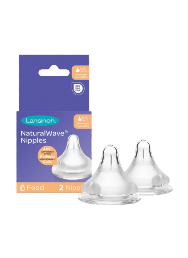 Naturalwave Baby Bottle Nipples, Slow Flow, Size 2S, Anti-Colic, 2 Count