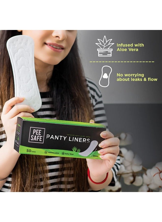 Pee Safe Panty Liners For Women Daily Use With Aloe Vera - 100 Liners | 185Mm Long (Large Size) | Curvy Design For Extra Comfort | Cottony-Soft Surface| Keeps You Dry & Fresh All Day Long