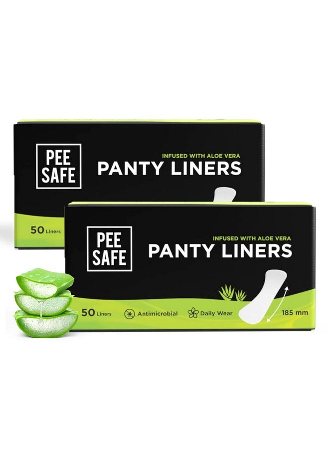 Pee Safe Panty Liners For Women Daily Use With Aloe Vera - 100 Liners | 185Mm Long (Large Size) | Curvy Design For Extra Comfort | Cottony-Soft Surface| Keeps You Dry & Fresh All Day Long