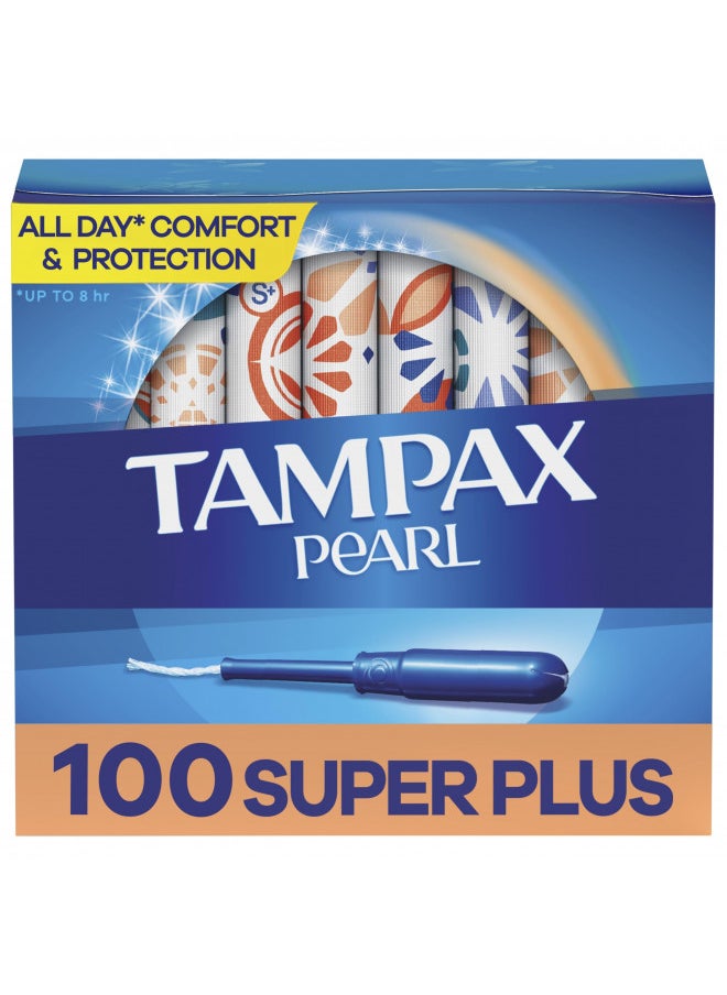 Tampax Pearl Tampons Super Plus Absorbency, With Leakguard Braid, Unscented, 50 Count x 2 Packs (100 Count total)