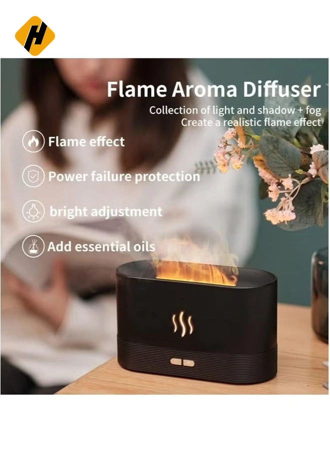 Humidifier Flame Aroma Diffuser Aromatherapy Light Mist Atomizer Auto Off Protection for Spa Home Yoga Office 180ml Black