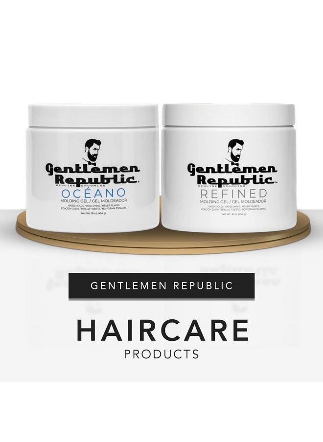 Gentlemen Republic Refined & Oceano Hair Gel For Men - Provides 24 Hour High Hold & Shine - Premium Mens Hair Styling Products With No Beeswax, Alcohol, Parabens & Humidity Resistant, 16Oz