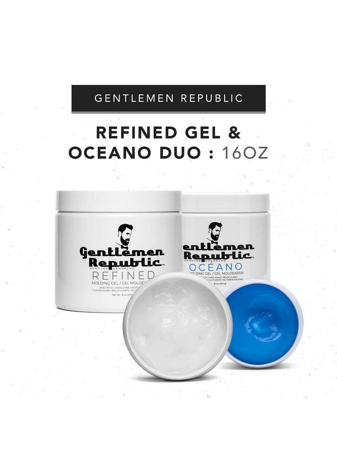 Gentlemen Republic Refined & Oceano Hair Gel For Men - Provides 24 Hour High Hold & Shine - Premium Mens Hair Styling Products With No Beeswax, Alcohol, Parabens & Humidity Resistant, 16Oz