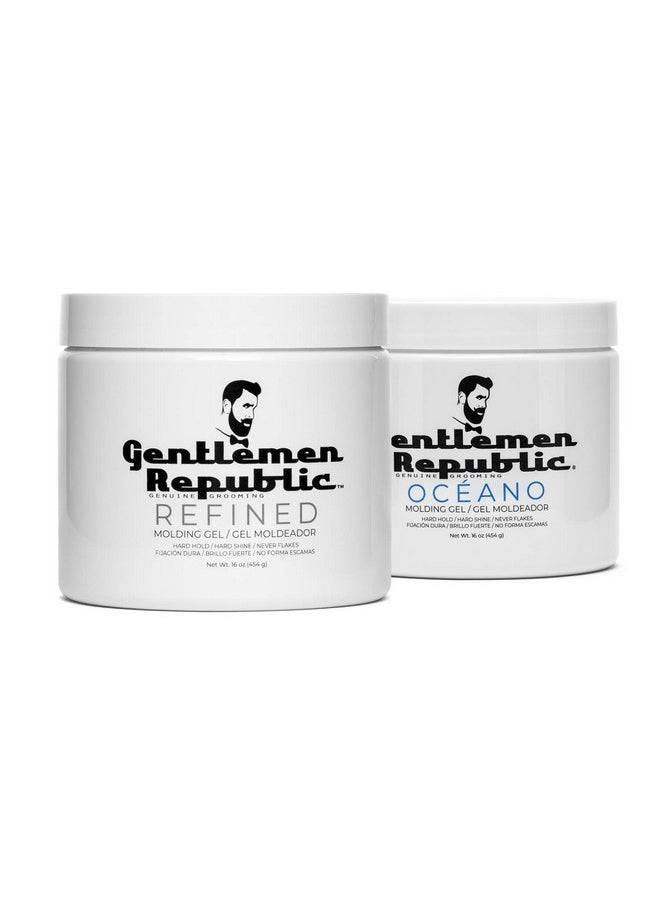 Gentlemen Republic Refined & Oceano Hair Gel For Men - Provides 24 Hour High Hold & Shine - Premium Mens Hair Styling Products With No Beeswax, Alcohol, Parabens & Humidity Resistant, 16Oz