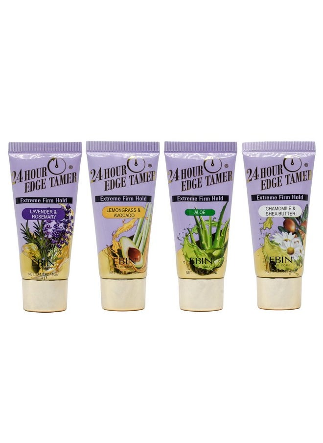 24 Hour Edge Tamer Tube Extreme Firm Hold 4Pack | Long Lasting, High Shine And Smooth Texture - Lavender & Rosemary, Lemongrass & Avocado, Aloe, Chamomile & Shea Butter