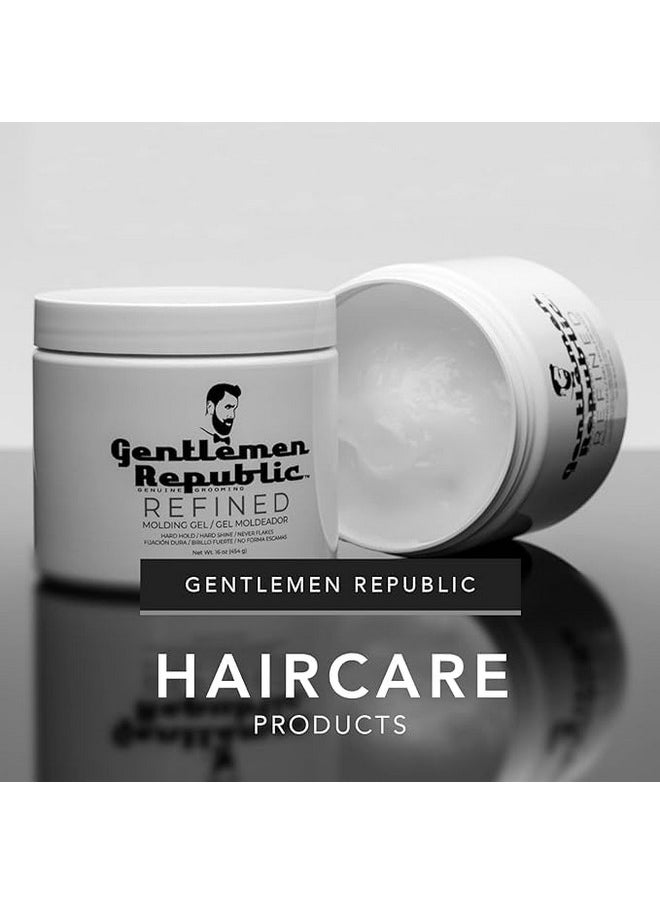 Gentlemen Republic Refined Hair Gel W/Pump - Professional Formula For 24 Hour Shine And Hold, Humidity Resistant, 100% Alcohol-Free And Never Flakes, Made In The Usa (16 Oz, White)