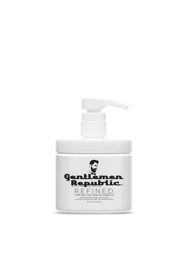 Gentlemen Republic Refined Hair Gel W/Pump - Professional Formula For 24 Hour Shine And Hold, Humidity Resistant, 100% Alcohol-Free And Never Flakes, Made In The Usa (16 Oz, White)