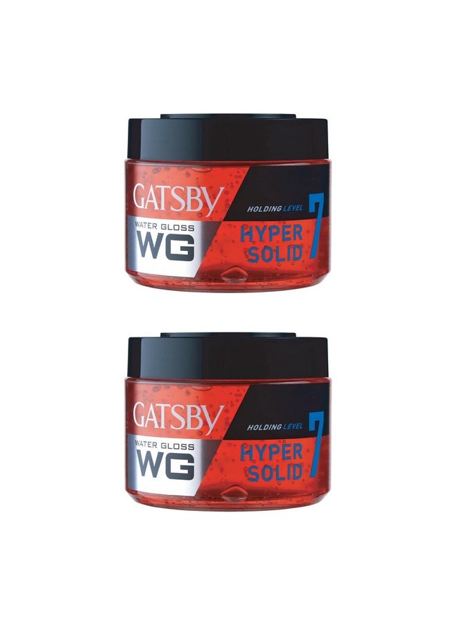 Water Gloss - Hyper Solid 300G - Extreme Style With Ultimate Hold | Wet Look, Shine Effect, Non-Sticky, Easy Wash Off, Setting Power Level 7 | Hair Styling Gel For Men- Short & Very Short Hair | Global Japanese Brand | Made In Indonesia | Pack Of 2