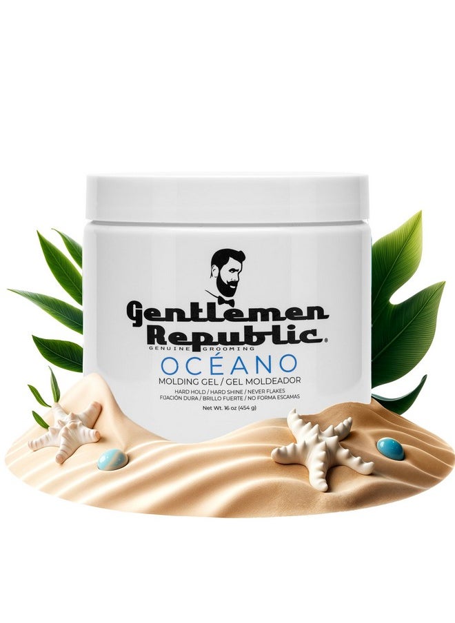 Gentlemen Republic 16Oz Oceano Gel - Strong Hold And High Shine For All Hair Types, 100% Alcohol-Free And Easy To Apply, Professional Formula With Fresh Scent