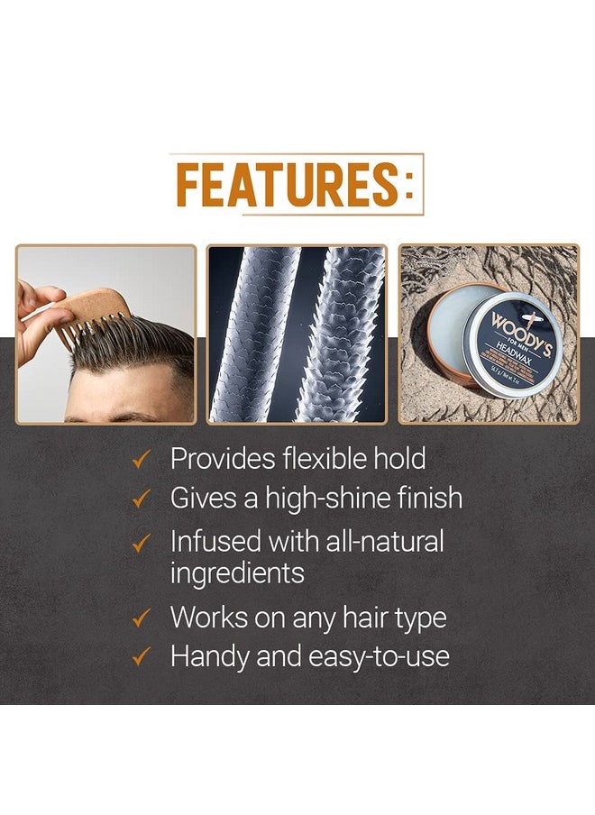 Headwax Styling Pomade For Men, Flexible Hold, High Shine, With Natural Beeswax, Non-Stiff, Non-Sticky, Moldable, For All Hair Types, Travel-Size, 2 Oz./ 1-Pack