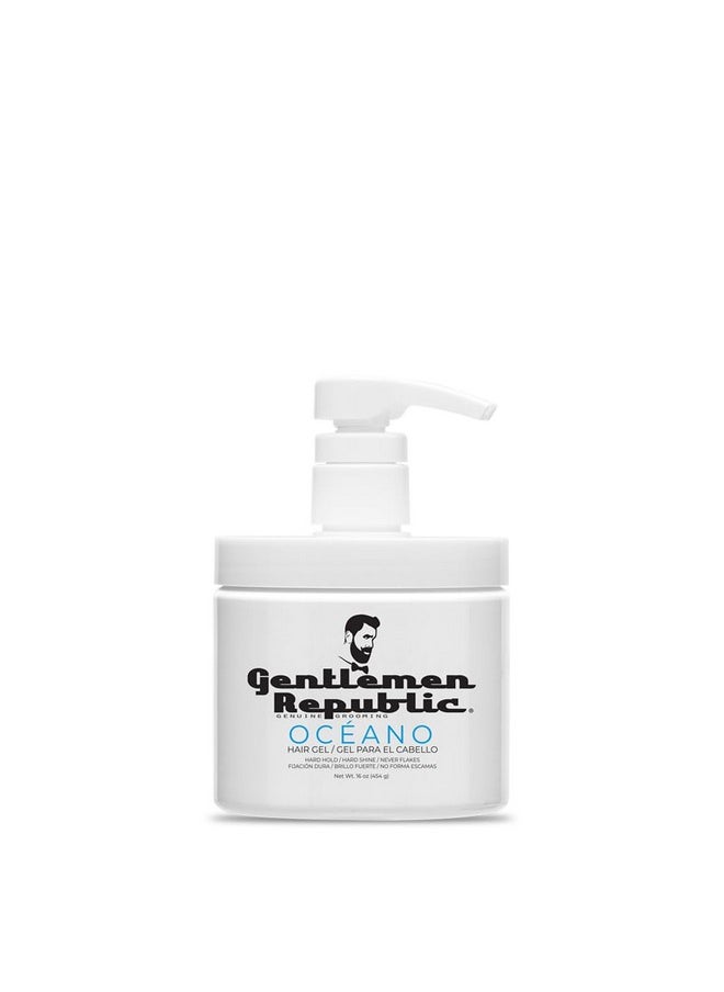 Gentlemen Republic 16Oz Oceano Gel W/Pump - Strong Hold And High Shine For All Hair Types, 100% Alcohol-Free And Easy To Apply, Professional Formula With Fresh Scent