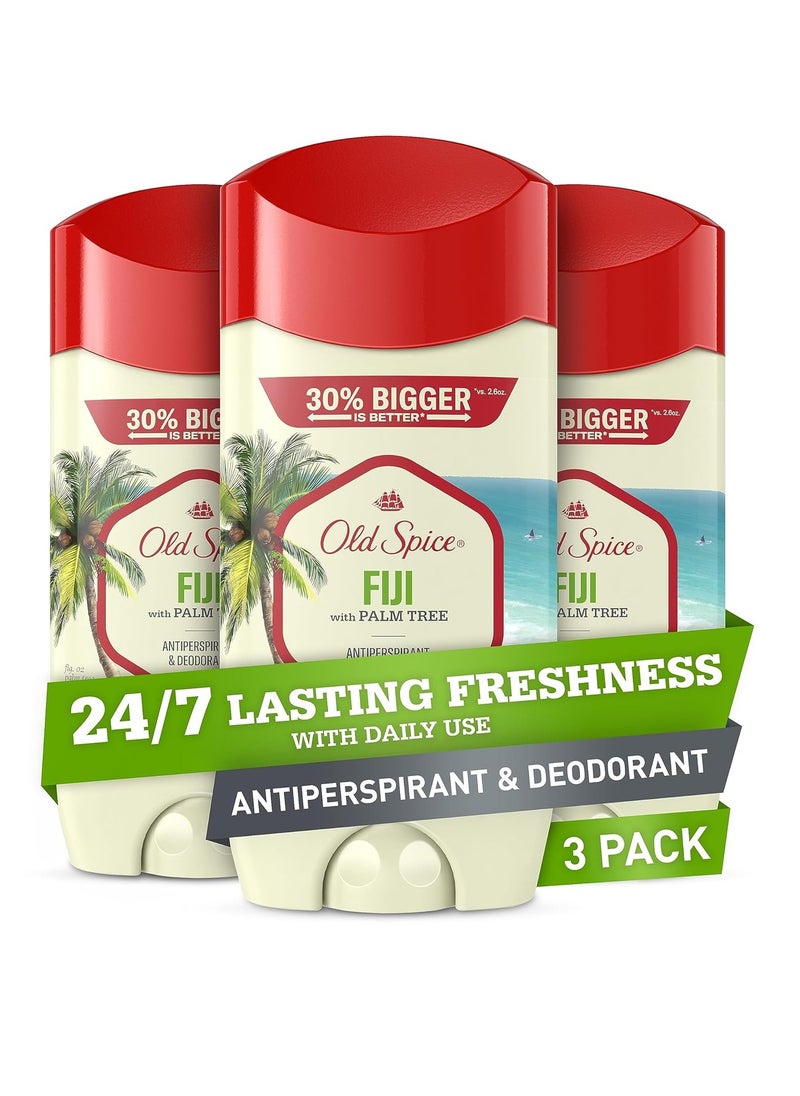 Old Spice Men's Antiperspirant & Deodorant, 24/7 Lasting Freshness, Advanced Sweat & Odor Protection with Skin Conditioners, Invisible Solid, Fiji with Palm Tree Scent, 3.4 oz (Pack of 3)