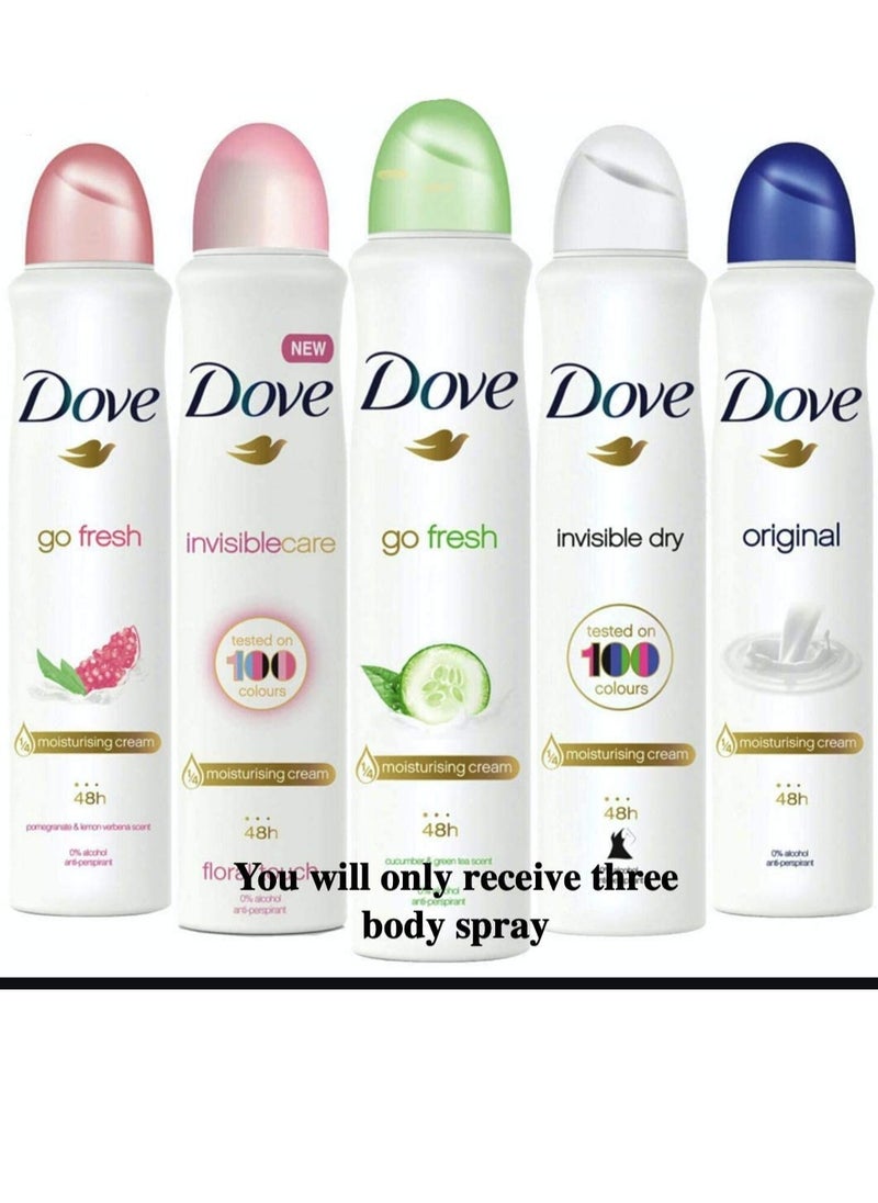 Dove body spray Anti-Perspirant/Anit-Transpirant (3X250ml/8.4oz, Mix within the avialble kinds)