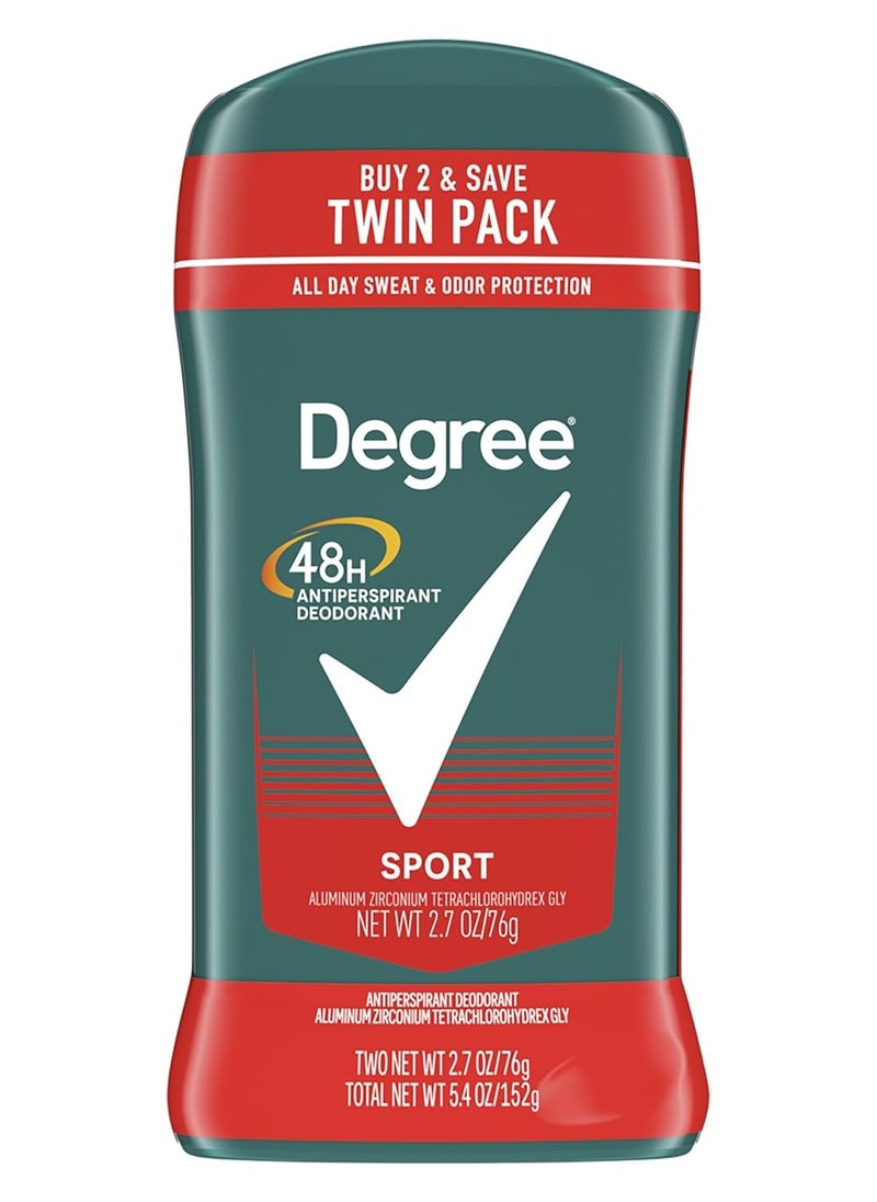 Degree Men Original Antiperspirant Deodorant for Men, Pack of 2, 48-Hour Sweat and Odor Protection, Sport 2.7 oz