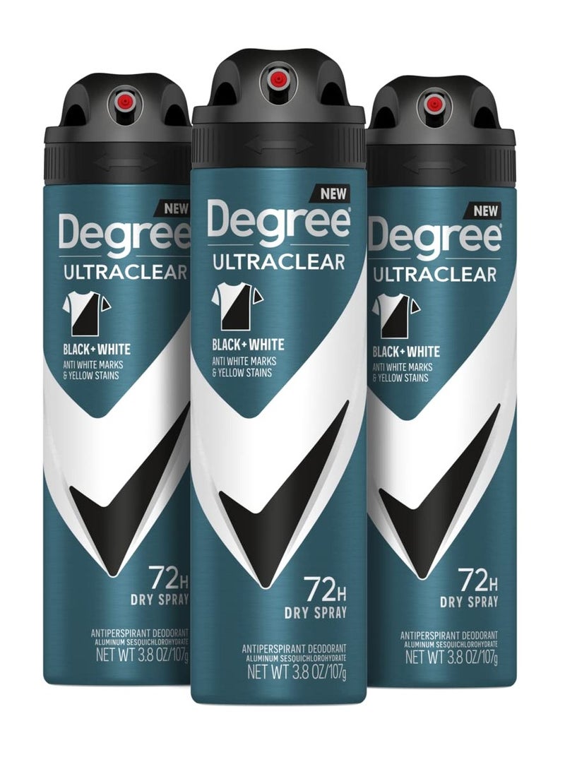 Degree Men Antiperspirant Deodorant Dry Spray Black + White Protects from Deodorant Stains Antiperspirant for Men with MotionSense Technology, 3.8 Ounce (Pack of 3)