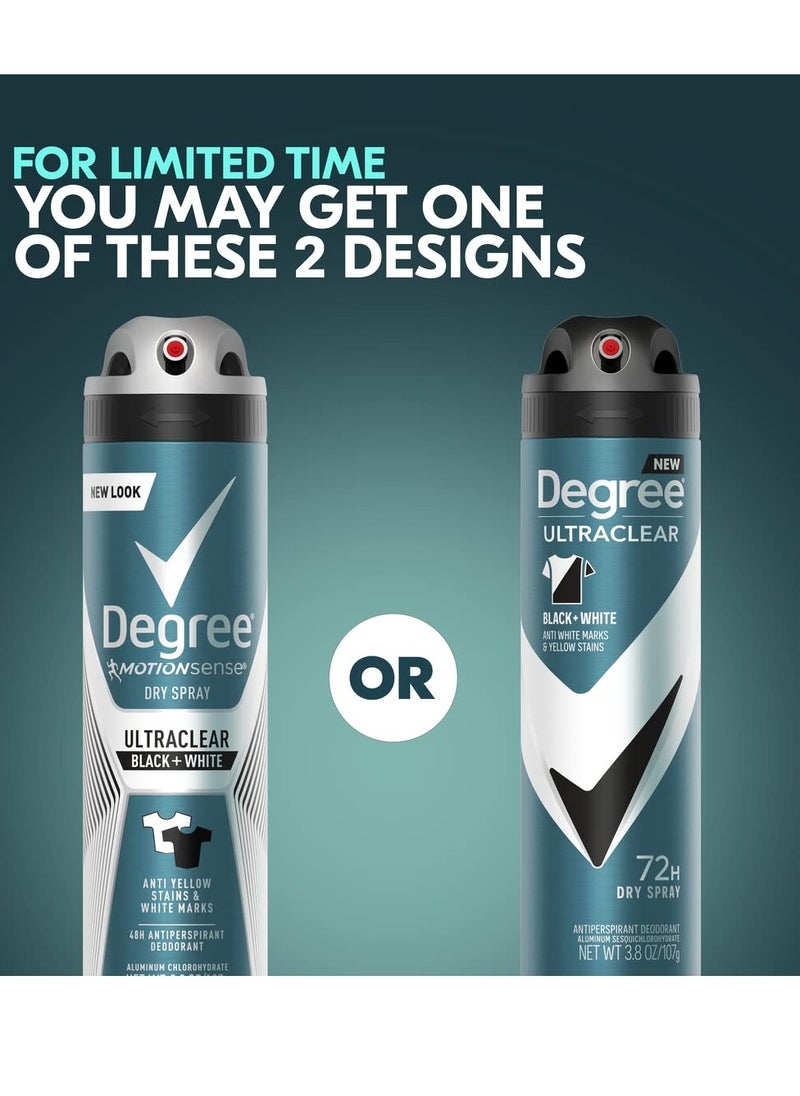 Degree Men Antiperspirant Deodorant Dry Spray Black + White Protects from Deodorant Stains Antiperspirant for Men with MotionSense Technology, 3.8 Ounce (Pack of 3)