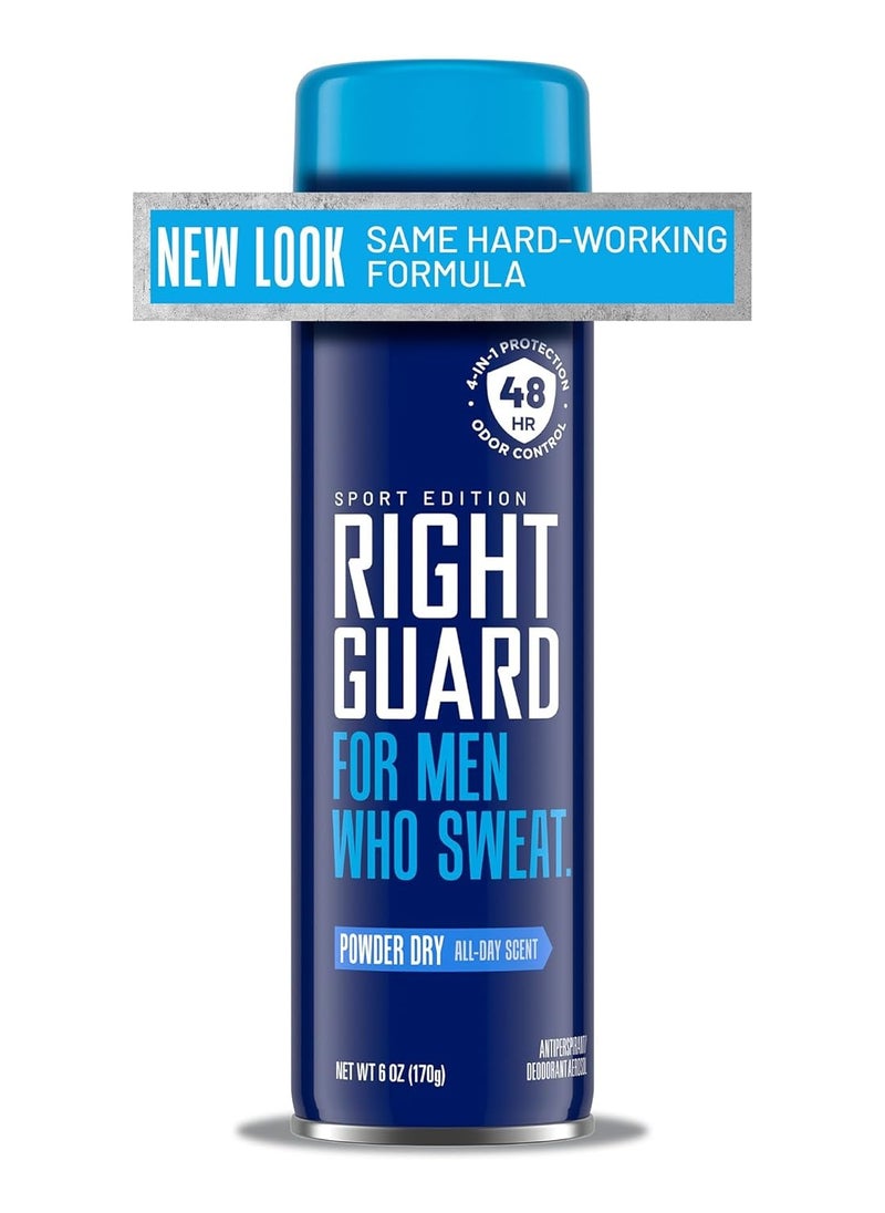 Right Guard Sport Antiperspirant & Deodorant Spray | 4-in-1 Protection Spray Deodorant For Men | Blocks Sweat | 48-Hour Odor Control | Powder Dry Scent, 6 oz.