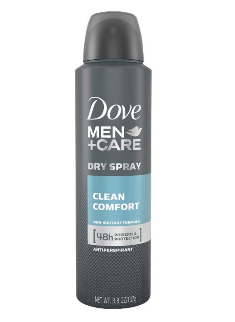 Dove Men + Care Dry Spray antitranspirante, Clean Comfort 3,8 oz (2 Pack)