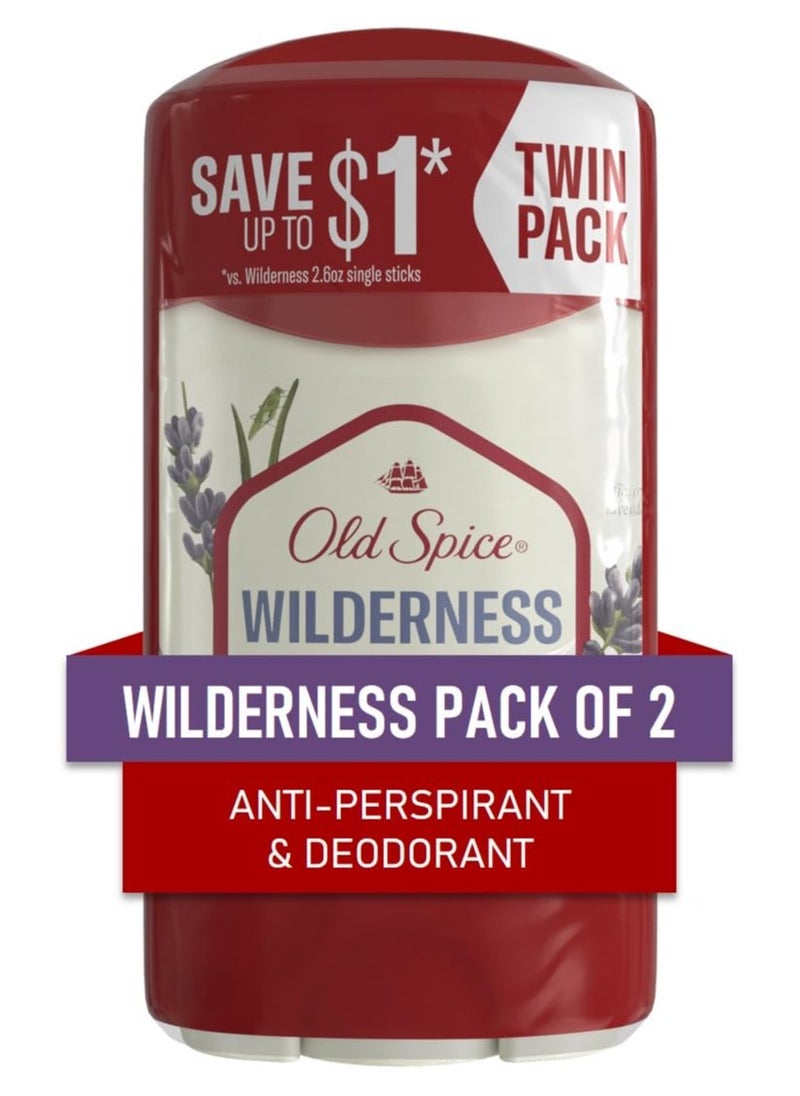 Old Spice Antiperspirant and Deodorant for Men, 24/7 Sweat and Odor Protection, Invisible Solid Stick, Wilderness with Lavender Scent, 2.6 oz (Pack of 2)