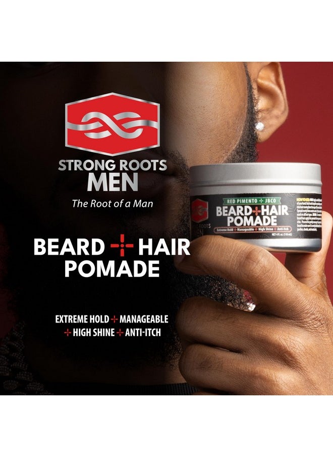 Strong Roots Men Beard + Hair Pomade - Extreme Hold & High Shine For Styling And Grooming, Flake Free, Itch Relief, Natural Jamaican Black Castor Oil Infused With Red Pimento