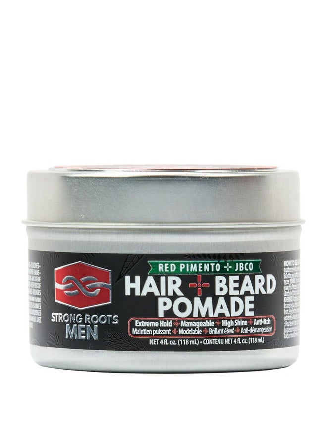 Strong Roots Men Beard + Hair Pomade - Extreme Hold & High Shine For Styling And Grooming, Flake Free, Itch Relief, Natural Jamaican Black Castor Oil Infused With Red Pimento