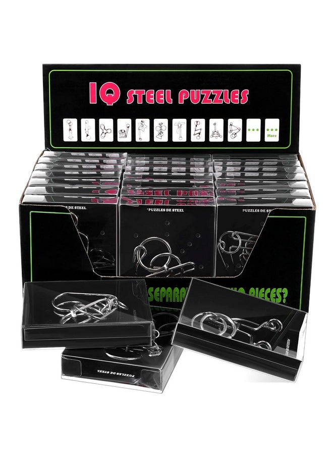 Large 24 Packs Assorted Metal Brain Puzzle Iq Wire Metal Puzzles With Paper Box Gift Package Educational Metal Puzzle Toys For Party Favor Teens Adults Challenge Gifts