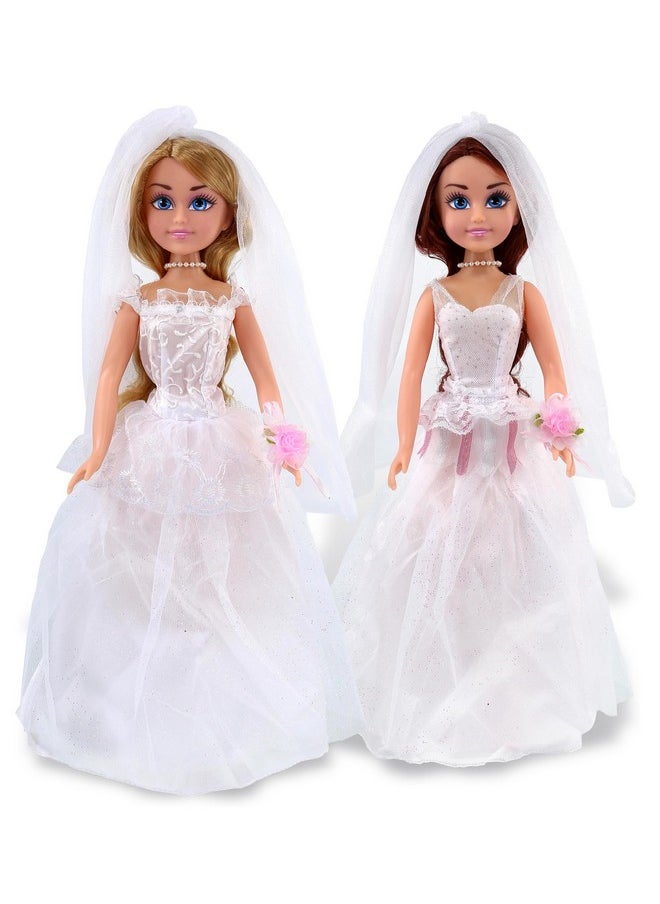 Bride Dolls For Girls - Blond Hair Magical Princess Bride Doll Playset For Girls And Boys, White Wedding Dress Toy Doll Playsets For Magical Bride Wedding Pretend Play Dress Up Toy - Set Of 2