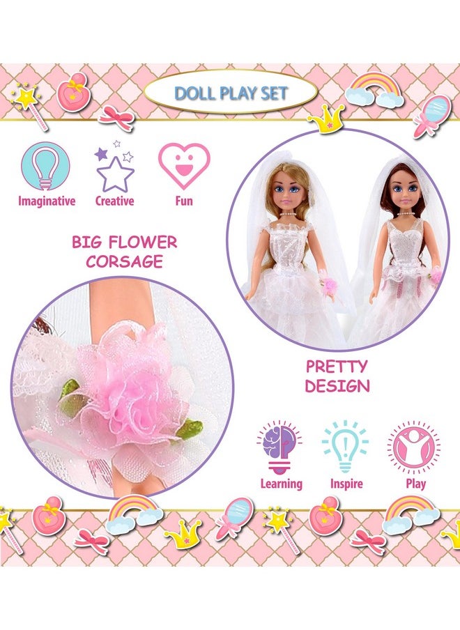 Bride Dolls For Girls - Blond Hair Magical Princess Bride Doll Playset For Girls And Boys, White Wedding Dress Toy Doll Playsets For Magical Bride Wedding Pretend Play Dress Up Toy - Set Of 2