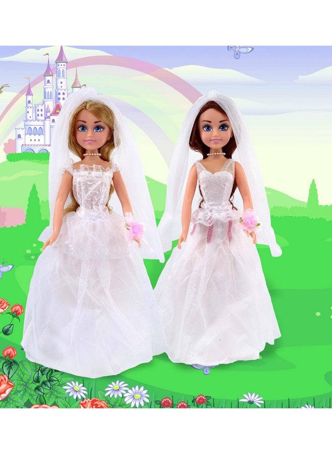 Bride Dolls For Girls - Blond Hair Magical Princess Bride Doll Playset For Girls And Boys, White Wedding Dress Toy Doll Playsets For Magical Bride Wedding Pretend Play Dress Up Toy - Set Of 2