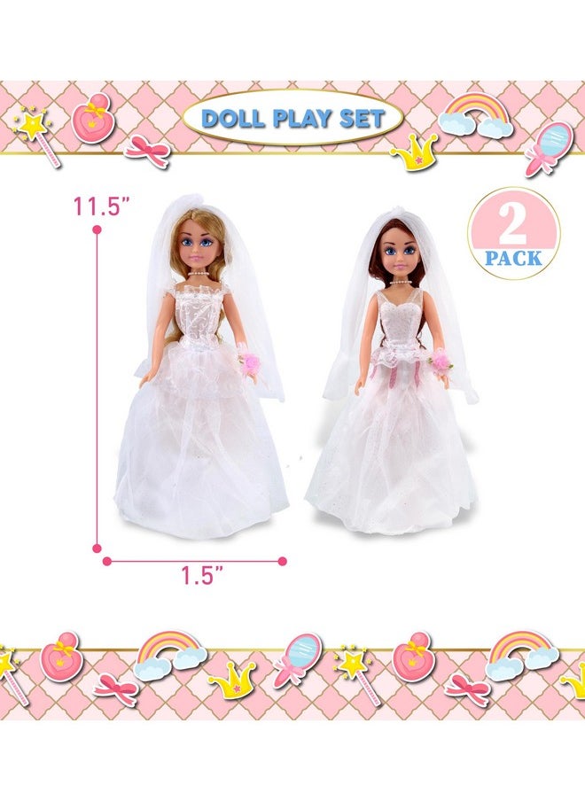 Bride Dolls For Girls - Blond Hair Magical Princess Bride Doll Playset For Girls And Boys, White Wedding Dress Toy Doll Playsets For Magical Bride Wedding Pretend Play Dress Up Toy - Set Of 2