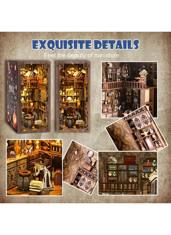 Book Nook Kit: Diy Dollhouse Miniature House Kit Booknook Kit, 3D Wooden Puzzle Bookshelf Insert Decoration Model Build Magic Doll House Gift Kit For Teens And Adults With Led Light