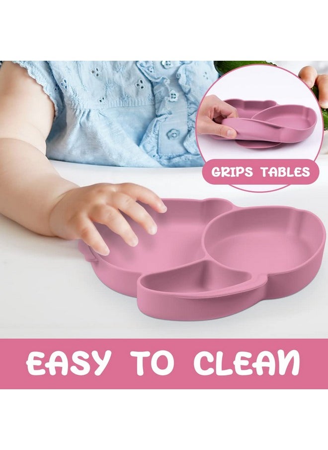 Toddler Plates With Suction, Toddler Plates, 100% Food-Grade Silicone Divided Design, Non-Slip, Microwave And Dishwasher Safe