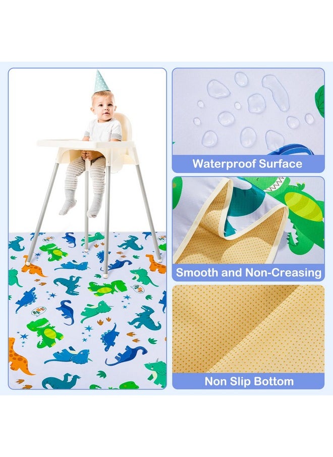 Splat Mat High Chair Mat Waterproof Baby Play Splat Mat For Under High Chair Food Catcher Highchair Mat For Floor Non Slip Bottom, Green Dinosaur, 51X51 Inches