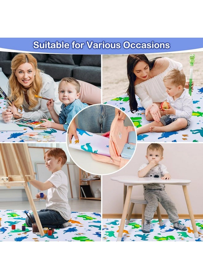 Splat Mat High Chair Mat Waterproof Baby Play Splat Mat For Under High Chair Food Catcher Highchair Mat For Floor Non Slip Bottom, Green Dinosaur, 51X51 Inches