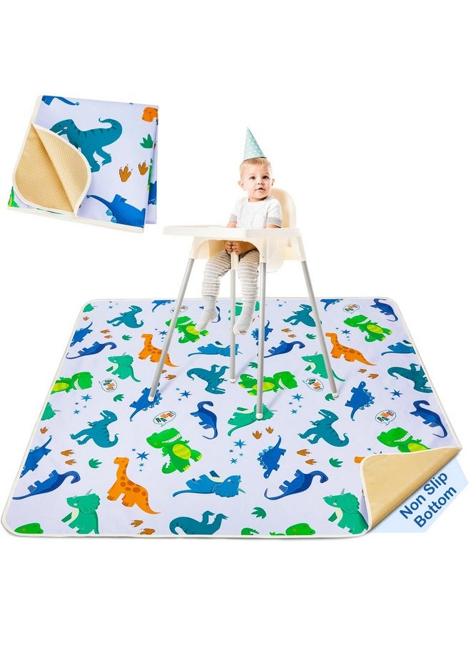 Splat Mat High Chair Mat Waterproof Baby Play Splat Mat For Under High Chair Food Catcher Highchair Mat For Floor Non Slip Bottom, Green Dinosaur, 51X51 Inches