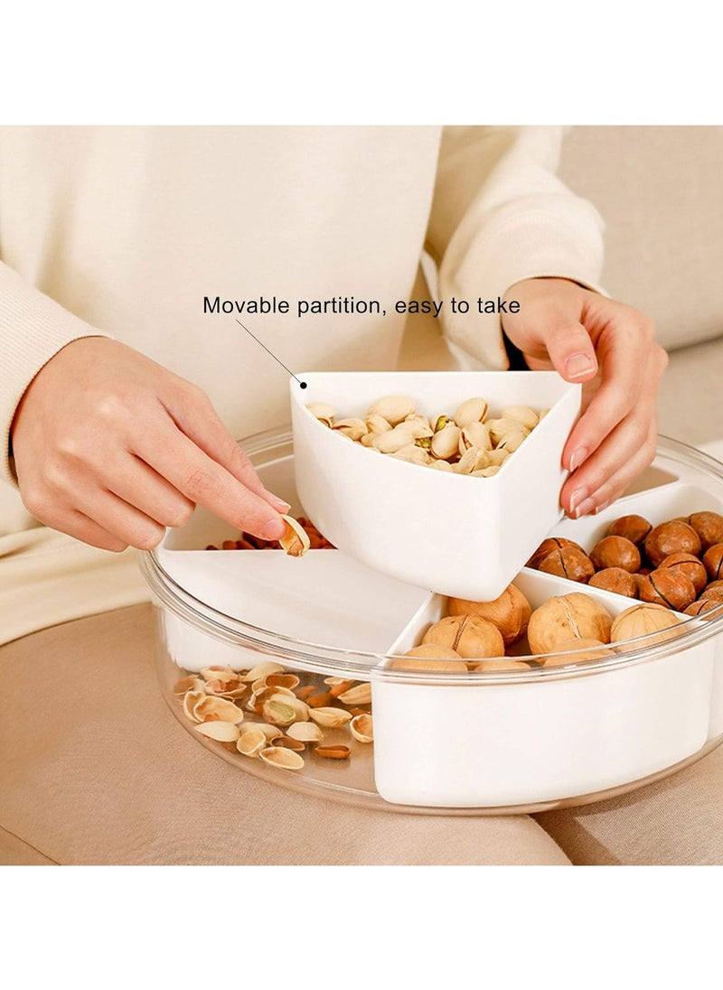 Divided Serving Tray with Lid, Removable Divided Platter Food Storage Containers with 5 Compartment for Veggies, Snack, Fruit, Nuts, Candy, Cracker, Chip