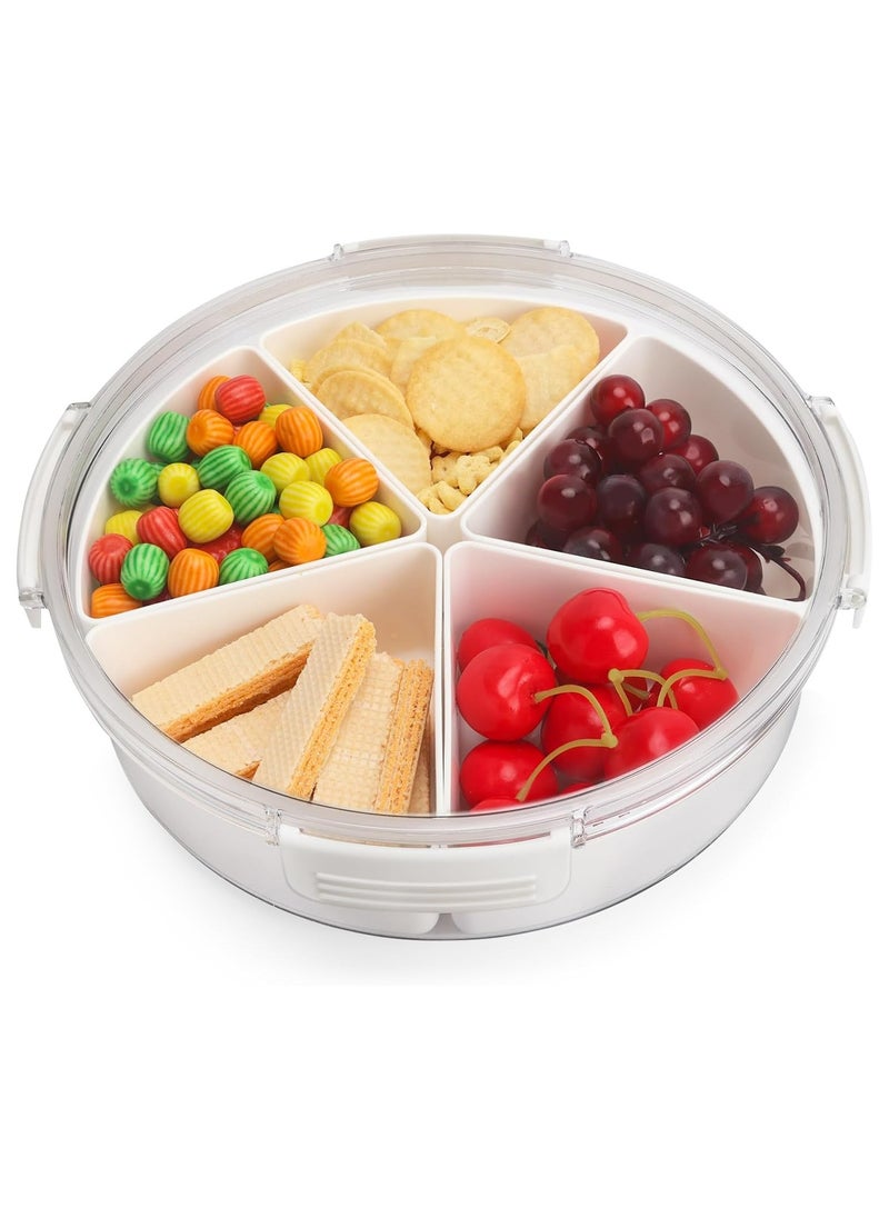 Divided Serving Tray with Lid, Removable Divided Platter Food Storage Containers with 5 Compartment for Veggies, Snack, Fruit, Nuts, Candy, Cracker, Chip