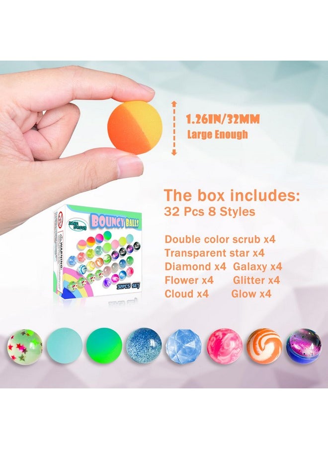 32Pcs Bouncy Balls 32Mm Bounce Balls For Kids 8 Styles,Party Favors For Kids 3-5 4-8 8-12,Sensory Fidget Toys,Birthday Party Favors,Carnival Prizes,Goodie Bag Stuffers,Gift,Easter Basket Stuffers