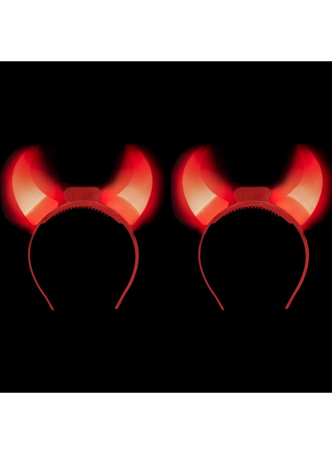 2-Pack Red Flashing Light Up Led Devil Horns Headband Halloween Costume Head Boppers (2-Pack)