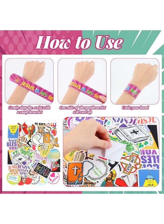 244 Pieces Bible Verses Gifts Set:144 Pieces Bible Verses Slap Bracelets Religious Christian Wristbands 100 Pieces Bible Verses Stickers For Church Gatherings And Additional Activities