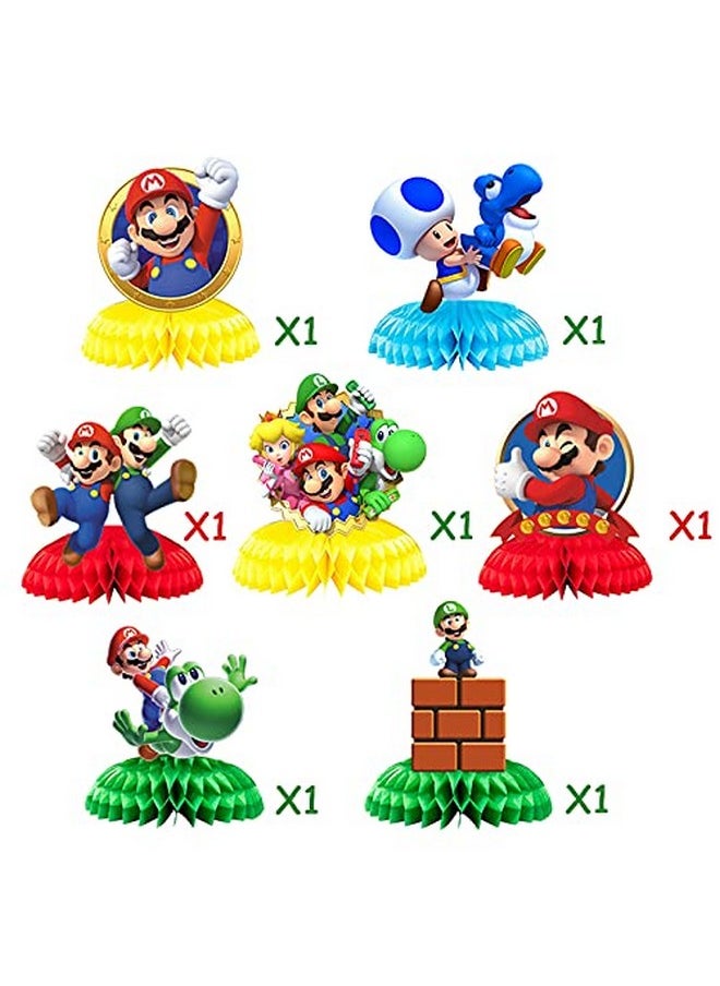 7Pcs Mario Honeycomb Style Centerpiece Mario Themed Party Supplies Mario Birthday Party Desktop Decoration