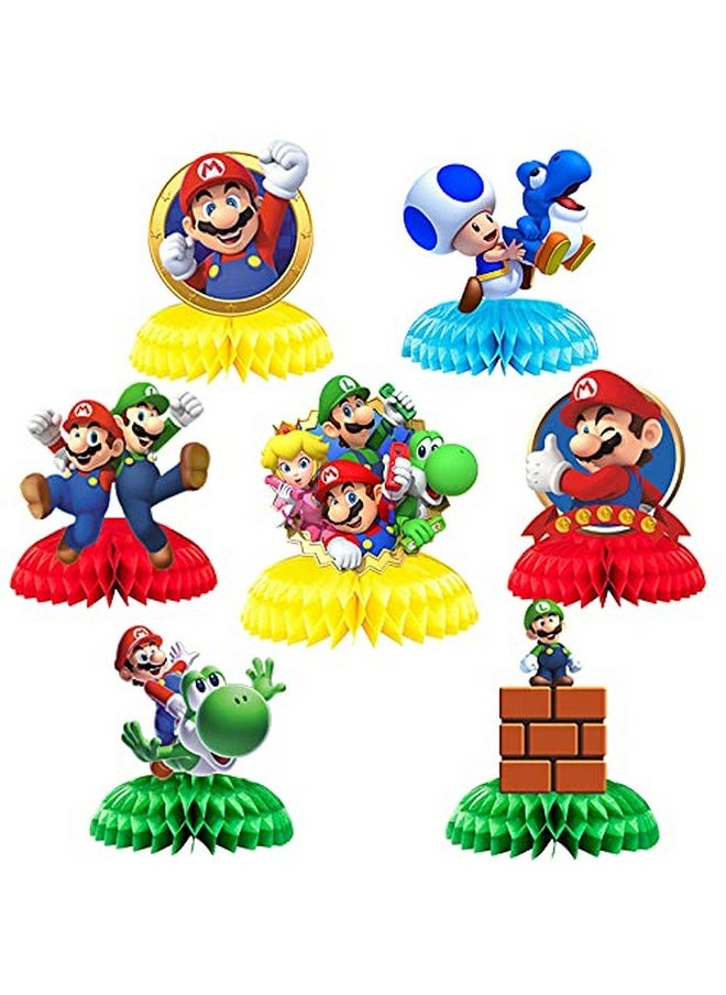 7Pcs Mario Honeycomb Style Centerpiece Mario Themed Party Supplies Mario Birthday Party Desktop Decoration