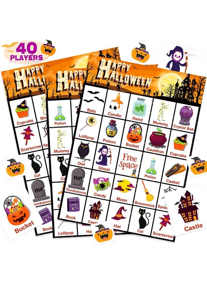 Halloween Bingo Game Card For Kids/Adults, 40 Players For Halloween Party Cards Game, Family Activities, School Classroom Games, Trick Or Treating, Halloween Party Favors Supplies