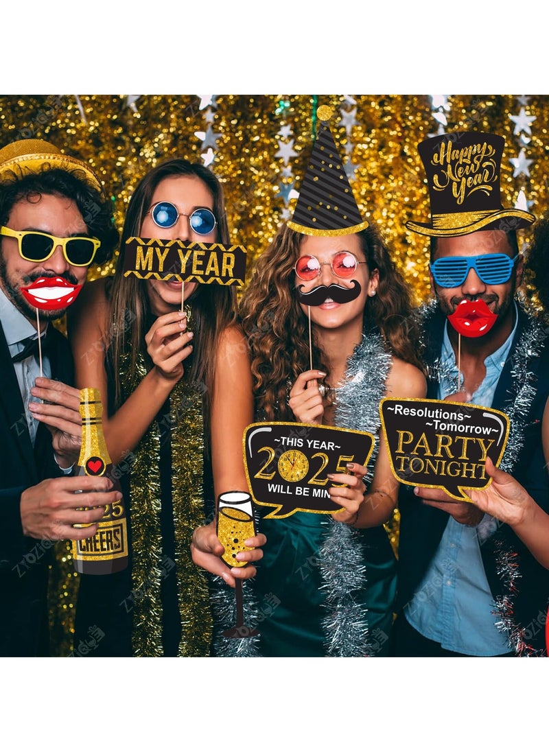 28 Pcs New Years Eve Photo Booth Props-2025 Photo Booth Props, New Years Eve Party Supplies 2025,Happy New Year Decorations 2025