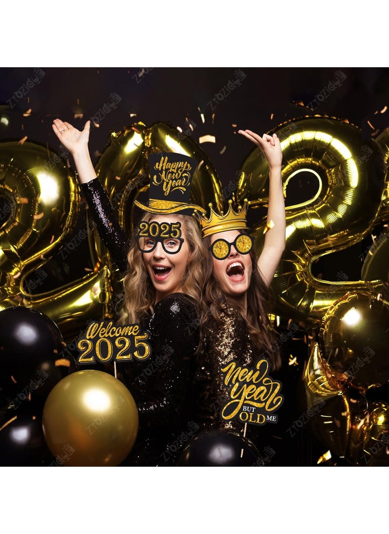 28 Pcs New Years Eve Photo Booth Props-2025 Photo Booth Props, New Years Eve Party Supplies 2025,Happy New Year Decorations 2025