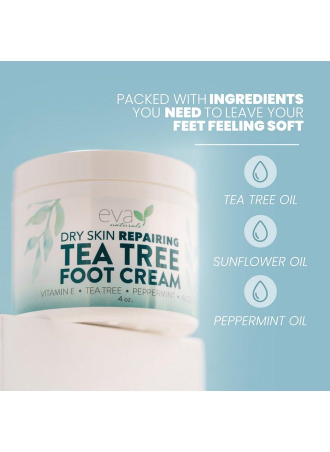 Tea Tree Foot Cream - Foot Lotion With Peppermint, Menthol And Spearmint - Soothing Foot Cream Treatment For Dry Cracked Heels And Feet