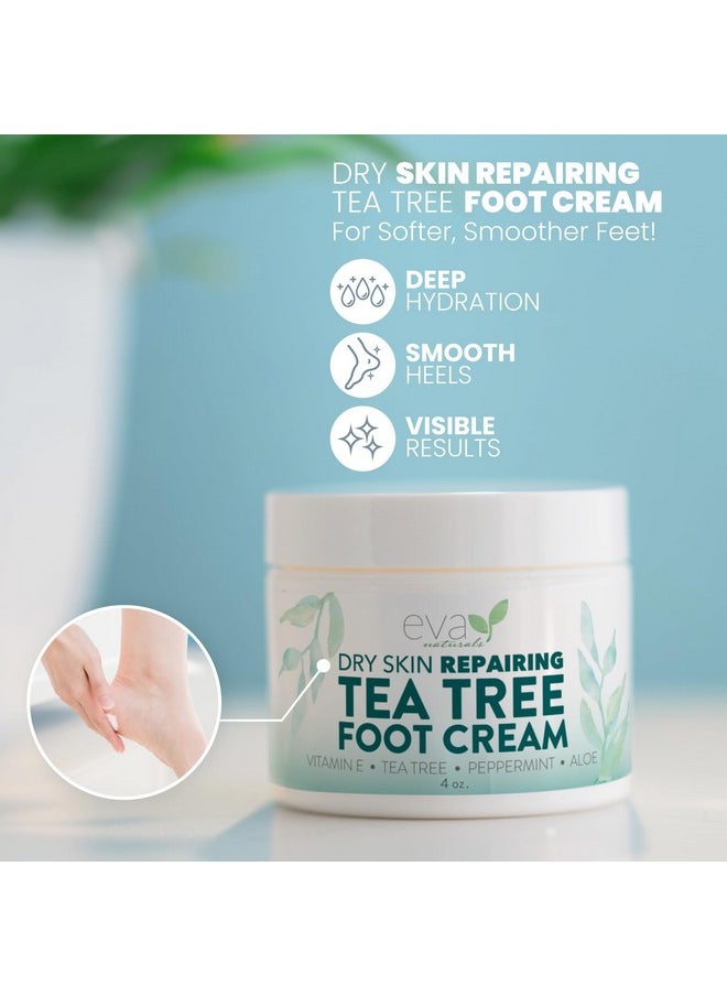 Tea Tree Foot Cream - Foot Lotion With Peppermint, Menthol And Spearmint - Soothing Foot Cream Treatment For Dry Cracked Heels And Feet