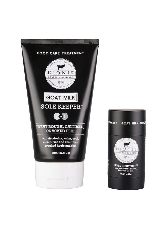 Goat Milk Skincare Sole Keeper & Soother - Deodorize, Calm, Cool, Moisturize & Resurface Feet-Treats Repairs & Soothes Rough Dry Callused Cracked Skin, Cruelty-Free Cream, 4 Oz & .78 Oz Set