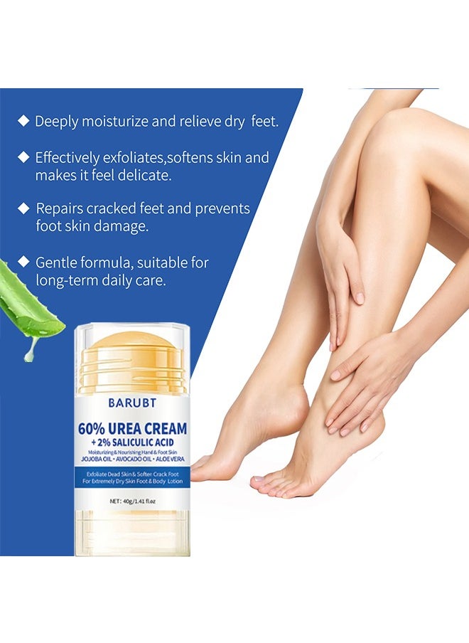 60% Urea Cream Plus 2% Salicylic-Acid Foot Cream - Urea Cream for Feet Moisturizer for Dry Cracked Feet Knees Elbows Hands - Heel Balm Stick Aloe Vera, Beeswax, Urea Foot Cream Smoothing Skin 40g